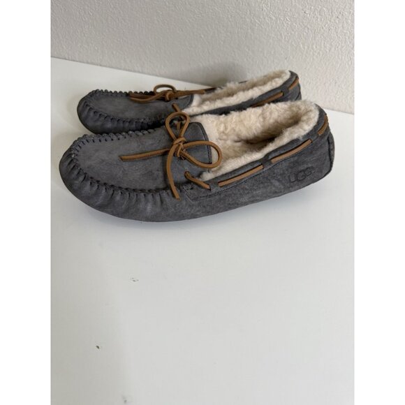 UGG Women 11 Dakota Slippers Gray Suede Moccasin Shearling Shoes Slip On - Picture 6 of 7